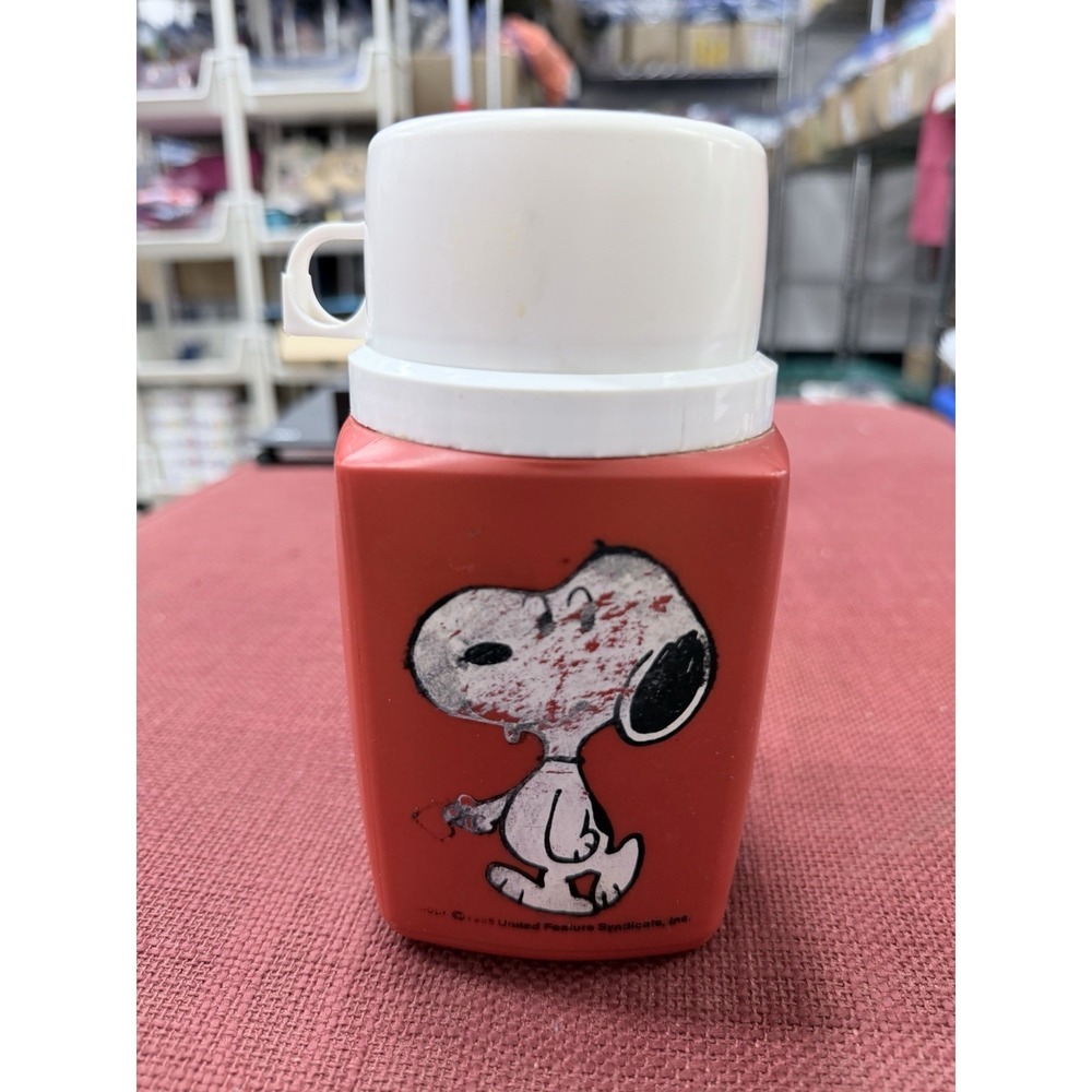 VINTAGE 1958 SNOOPY RED LUNCH BOX THERMOS 8 OZ CHARLIE BROWN PEANUTS